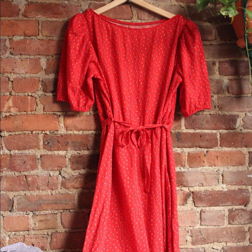 Vintage Print Puff Sleeve Dress